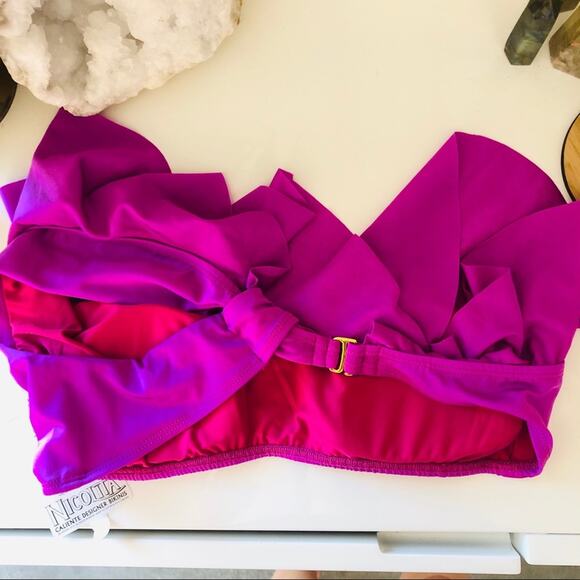 NEW NICOLITA Fuschia Pink Ruffle Bandeau Swim Top - Picture 6 of 8